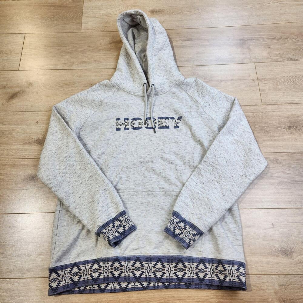 Hooey Hoodie Sweatshirt Mens XL Gray Aztec Trim Pullover Knit Logo Western